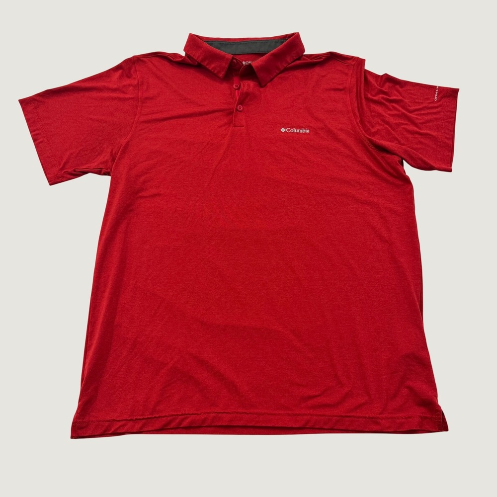 Columbia Omni Wick Polo Shirt Mens Large Red Heather Stretch Short Sleeve Golf